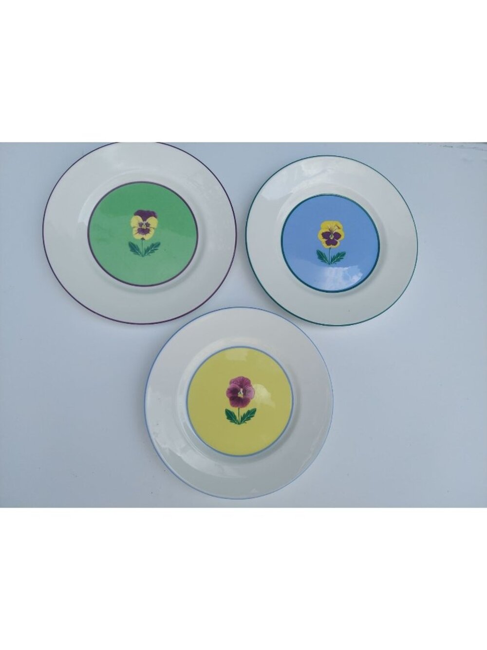 Crown Trent Fine Bone China 8 1/2" Pansy Plates - Set Of 3 - Made In England